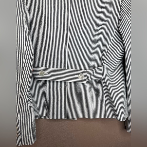 Talbots Women's Seersucker Cotton Blazer Jacket Size 14 Notch Lapel Striped - Picture 11 of 15